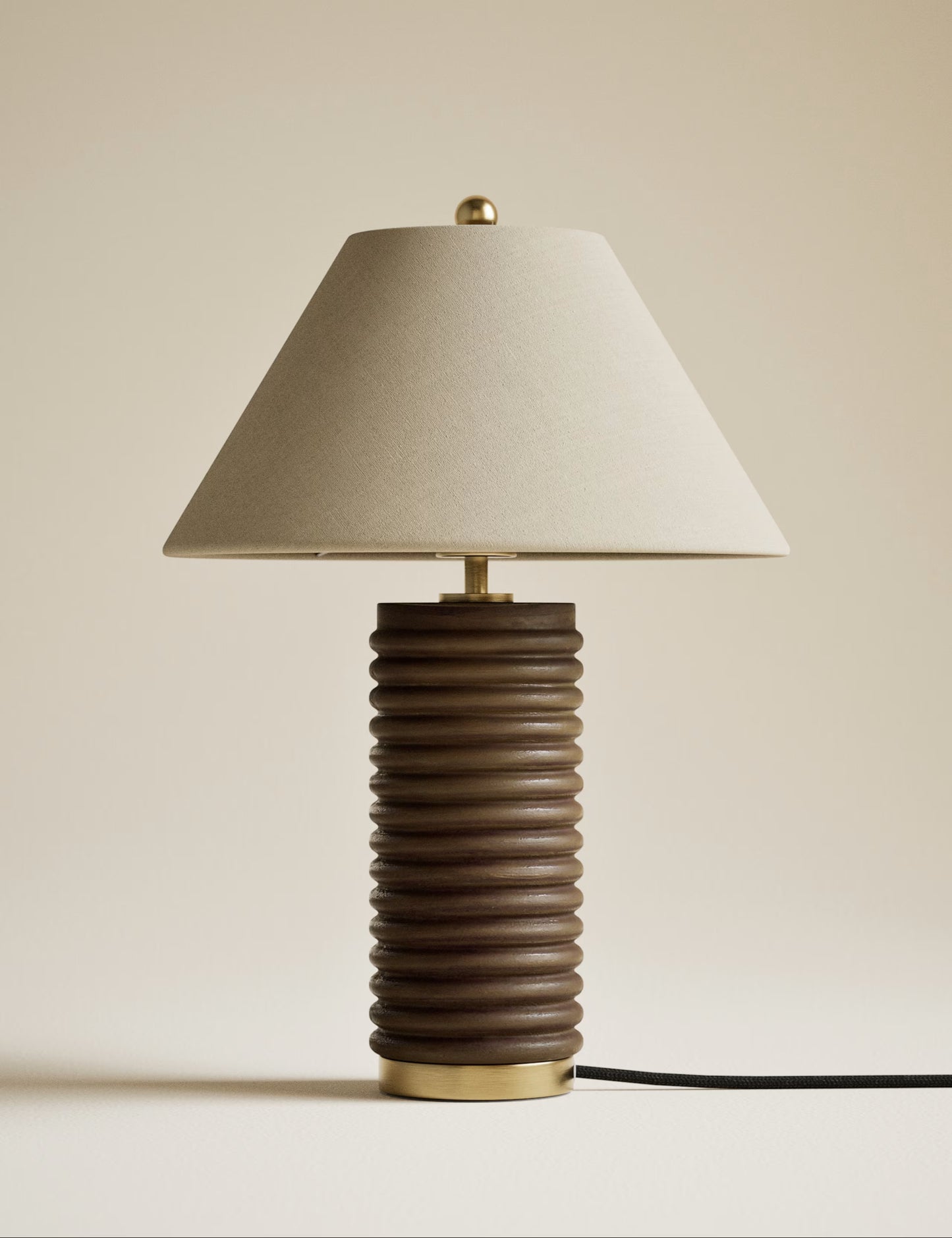 Wooden Ribbed Table Lamp - Brown