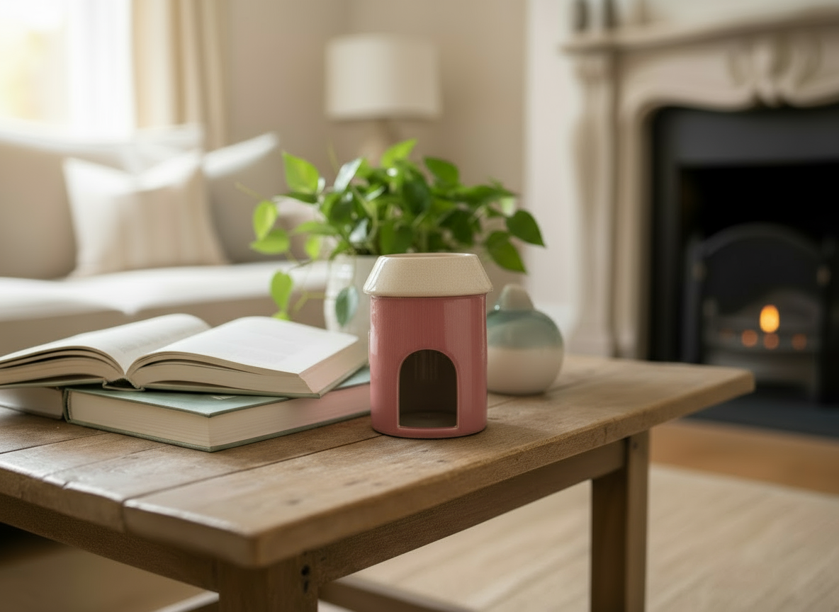 Village Pottery Ceramic Wax Warmer Round House "Windows" Pink