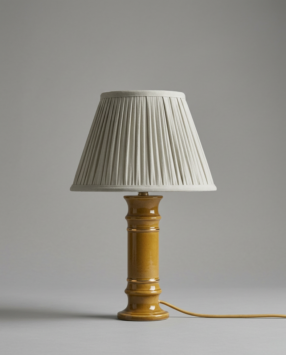 Ceramic Column Frill Shade Table Lamp - Ochre
