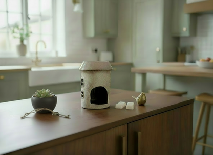 Village Pottery Ceramic Wax Warmer Round House "Windows" Cream